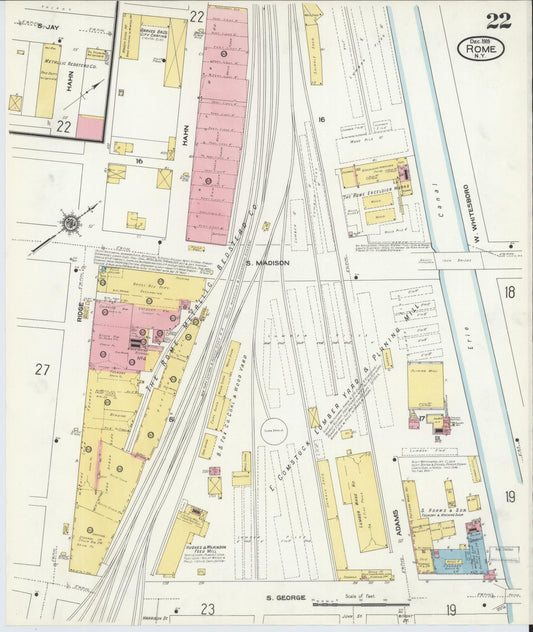 Sanborn Fire Insurance Map from Rome, Oneida County, New York (1909), Sheet #0022 - Historic Sanborn Fire Insurance Map Print, vintage old map wall art, antique decor, genealogy gift, New York New York map