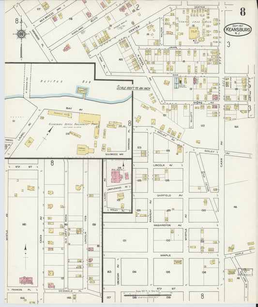 Sanborn Fire Insurance Map from Keansburg, Monmouth County, New Jersey (1917), Sheet #0008 - Historic Sanborn Fire Insurance Map Print, vintage old map wall art, antique decor, genealogy gift, New Jersey New Jersey map