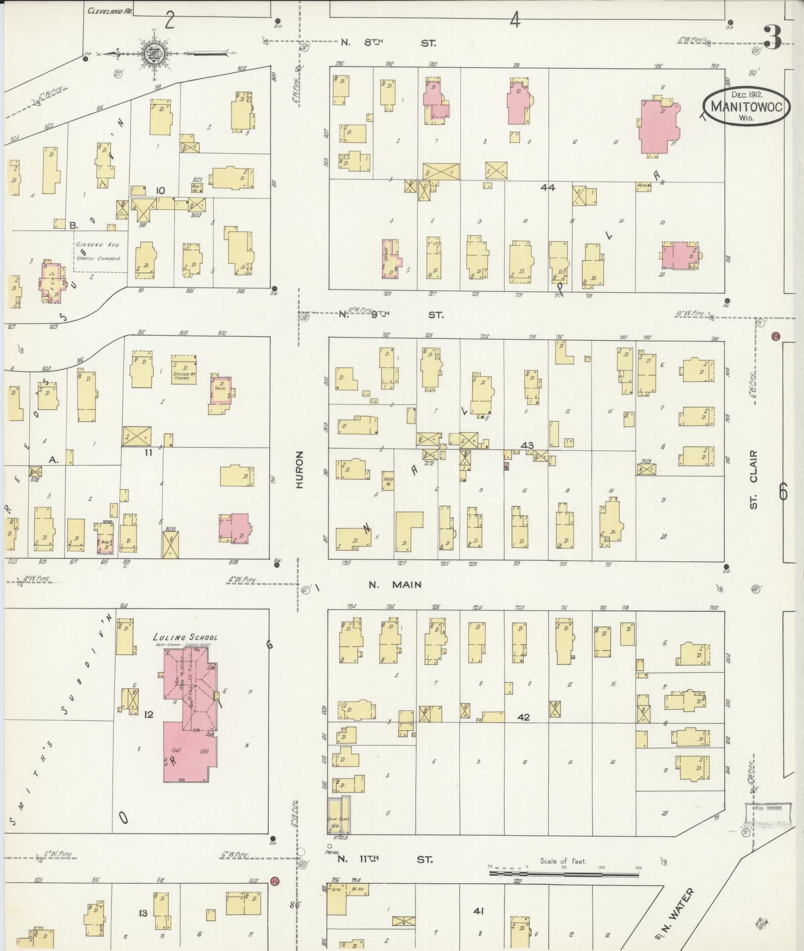 Sanborn Fire Insurance Map from Manitowoc, Manitowoc County, Wisconsin (1912), Sheet #0003 - Historic Sanborn Fire Insurance Map Print, vintage old map wall art, antique decor, genealogy gift, Wisconsin Wisconsin map