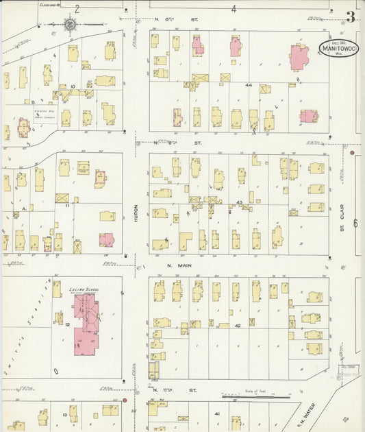 Sanborn Fire Insurance Map from Manitowoc, Manitowoc County, Wisconsin (1912), Sheet #0003 - Historic Sanborn Fire Insurance Map Print, vintage old map wall art, antique decor, genealogy gift, Wisconsin Wisconsin map