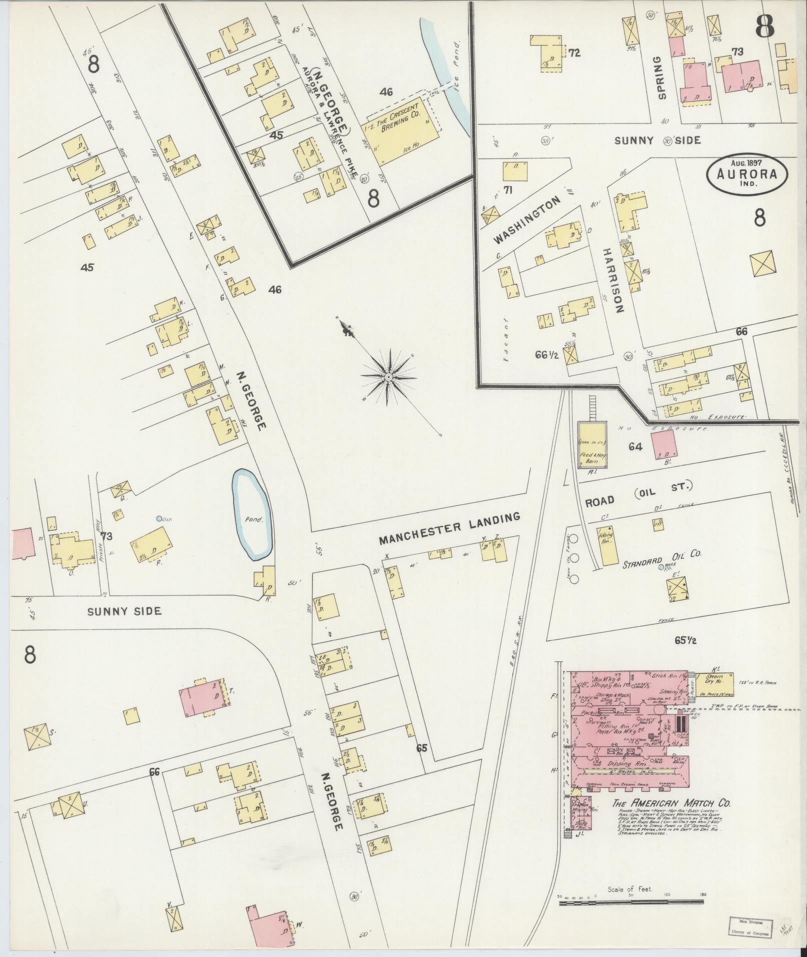 Sanborn Fire Insurance Map from Aurora, Dearborn County, Indiana (1897), Sheet #0008 - Complete Map Set gallery image, historic Sanborn map, vintage wall art, Indiana Indiana