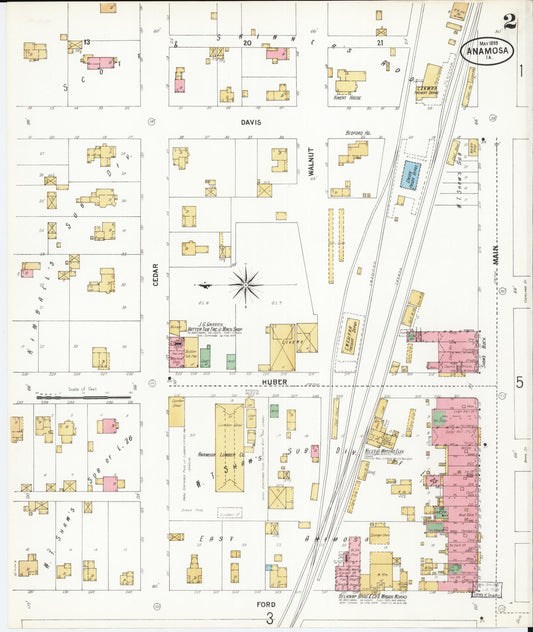 Sanborn Fire Insurance Map from Anamosa, Jones County, Iowa (1899), Sheet #0002 - Historic Sanborn Fire Insurance Map Print, vintage old map wall art