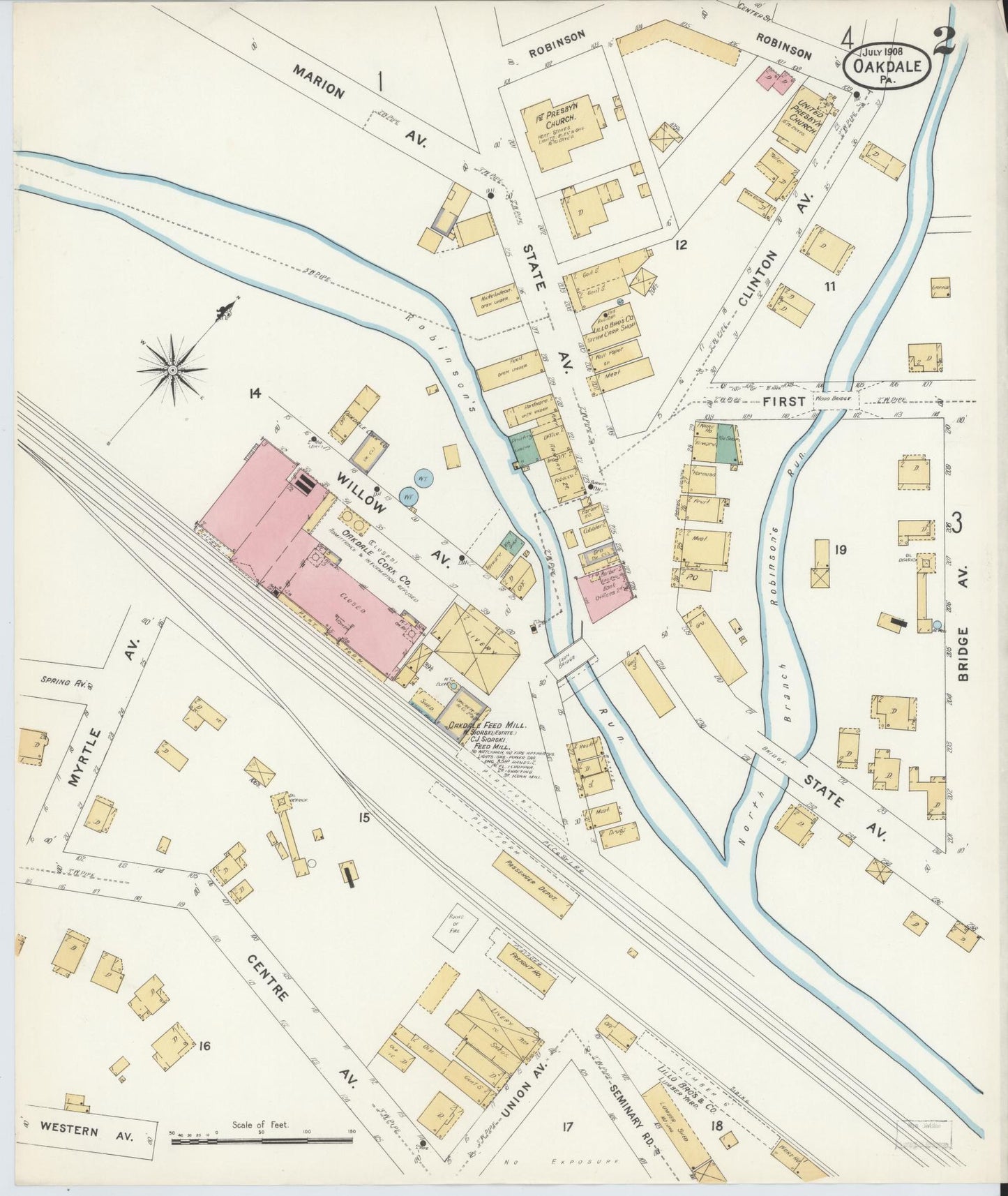 Sanborn Fire Insurance Map from Oakdale, Allegheny County, Pennsylvania (1908), Sheet #0002 - Complete Map Set gallery image, historic Sanborn map, vintage wall art, Pennsylvania Pennsylvania