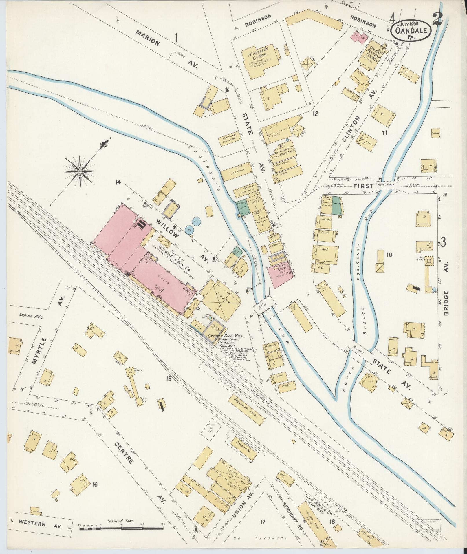 Sanborn Fire Insurance Map from Oakdale, Allegheny County, Pennsylvania (1908), Sheet #0002 - Complete Map Set gallery image, historic Sanborn map, vintage wall art, Pennsylvania Pennsylvania