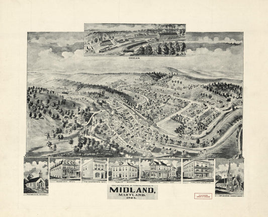 Midland, Maryland (1905) – Historic Bird’s-Eye View Panorama Print