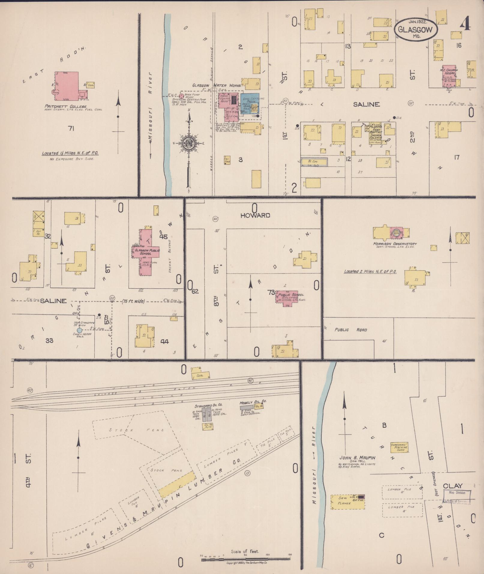 Sanborn Fire Insurance Map from Glasgow, Howard County, Missouri (1922), Sheet #0004 - Complete Map Set gallery image, historic Sanborn map, vintage wall art, Missouri Missouri