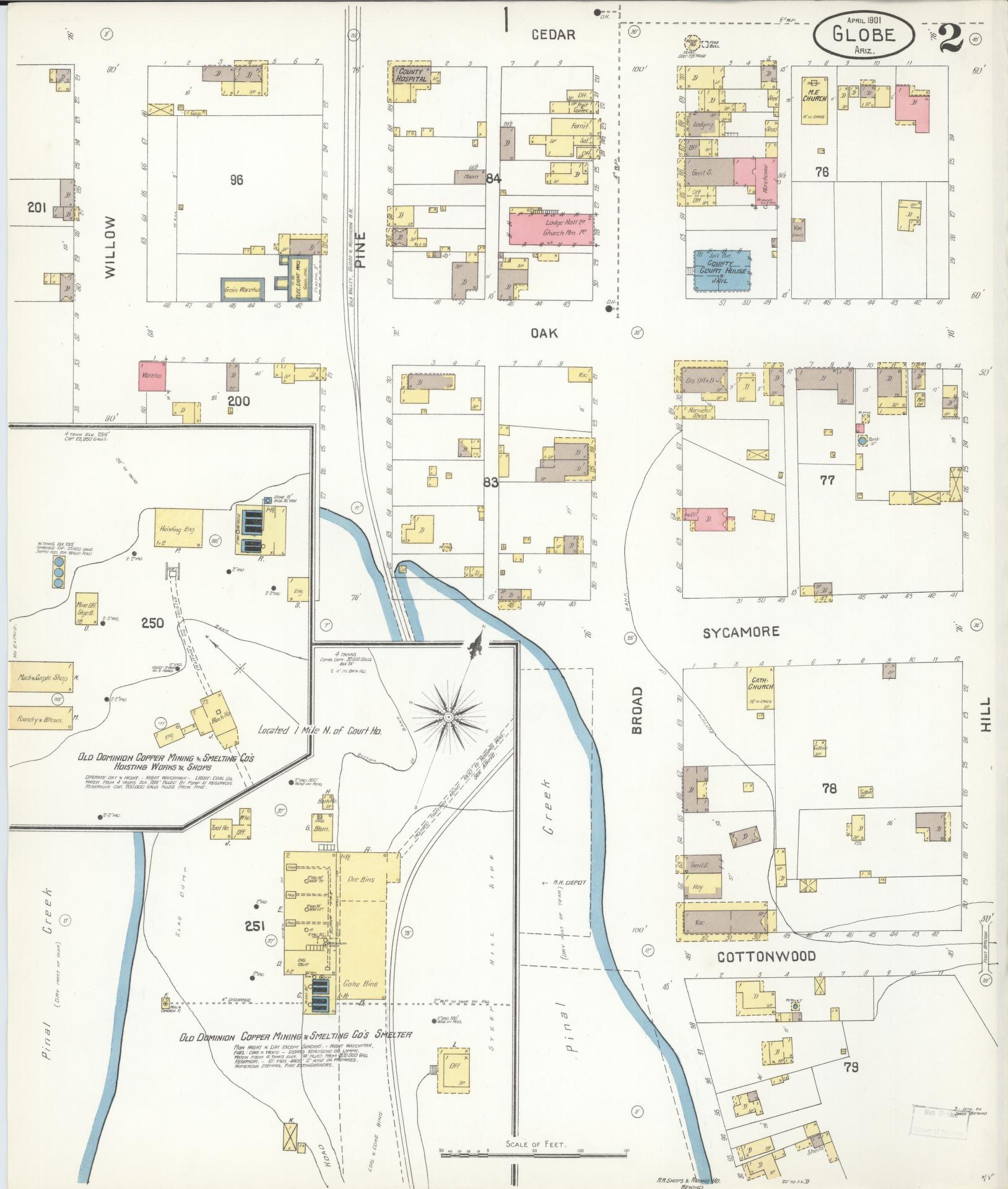 Sanborn Fire Insurance Map from Globe, Gila County, Arizona (1901), Sheet #0002 - Historic Sanborn Fire Insurance Map Print, vintage old map wall art, antique decor, genealogy gift, Arizona Arizona map