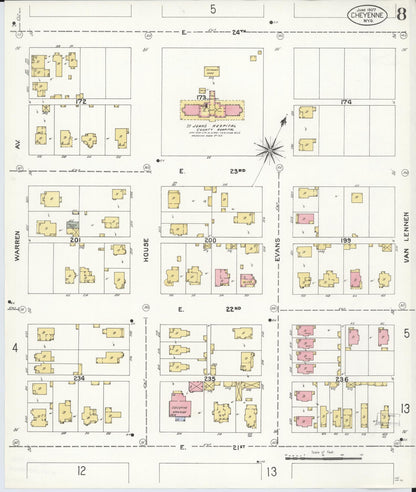 Sanborn Fire Insurance Map from Cheyenne, Laramie County, Wyoming (1907), Sheet #0008 - Complete Map Set gallery image, historic Sanborn map, vintage wall art, Wyoming Wyoming