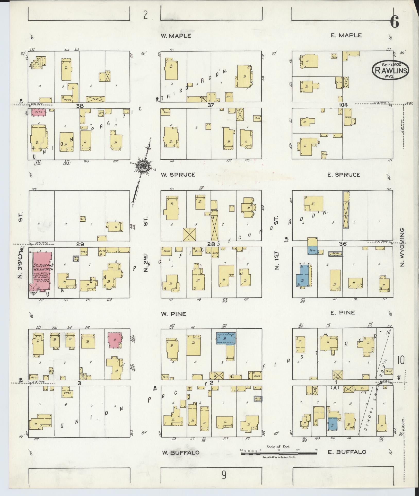 Sanborn Fire Insurance Map from Rawlins, Carbon County, Wyoming (1920), Sheet #0006 - Complete Map Set gallery image, historic Sanborn map, vintage wall art, Wyoming Wyoming