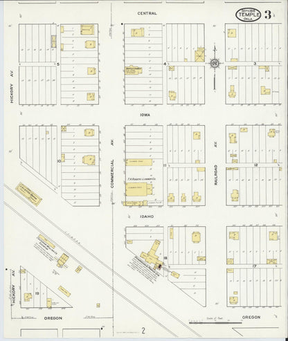 Sanborn Fire Insurance Map from Temple, Cotton County, Oklahoma (1916), Sheet #0003 - Complete Map Set gallery image, historic Sanborn map, vintage wall art, Oklahoma Oklahoma