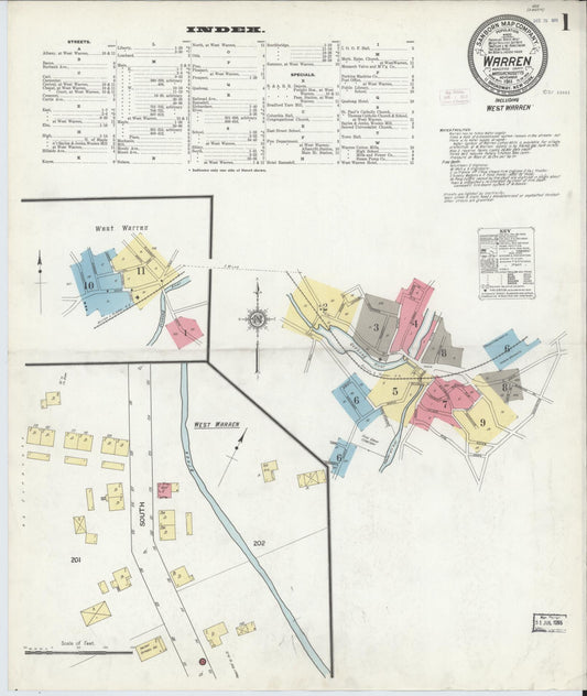 Sanborn Fire Insurance Map from Warren, Worcester County, Massachusetts (1911), Sheet #0001 - Complete Map Set gallery image, historic Sanborn map, vintage wall art, Massachusetts Massachusetts