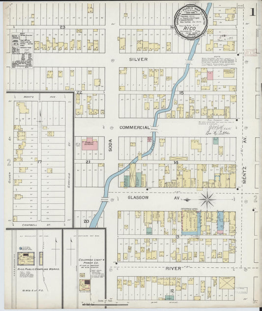 Sanborn Fire Insurance Map from Rico, Dolores County, Colorado (1893), Sheet #0001 - Complete Map Set gallery image, historic Sanborn map, vintage wall art, Colorado Colorado
