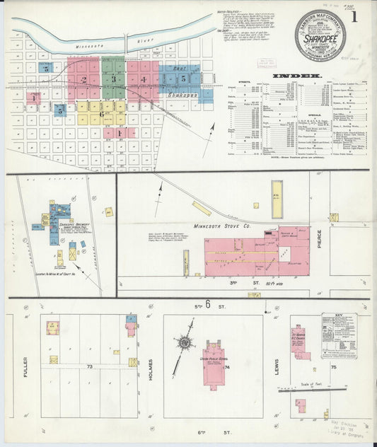 Sanborn Fire Insurance Map from Shakopee, Scott County, Minnesota (1910), Sheet #0001 - Historic Sanborn Fire Insurance Map Print, vintage old map wall art, antique decor, genealogy gift, Minnesota Minnesota map