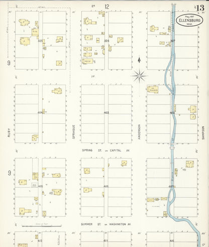 Sanborn Fire Insurance Map from Ellensburg, Kittitas County, Washington (1897), Sheet #0013 - Complete Map Set gallery image, historic Sanborn map, vintage wall art, Washington Washington