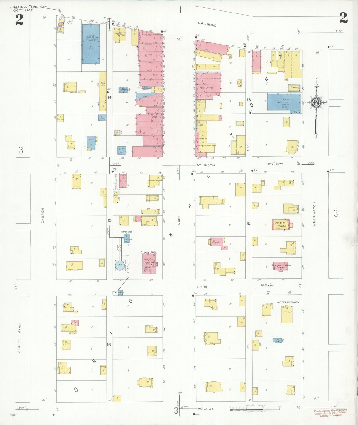 Sanborn Fire Insurance Map from Sheffield, Bureau County, Illinois (1932), Sheet #0002 - Complete Map Set gallery image, historic Sanborn map, vintage wall art, Illinois Illinois