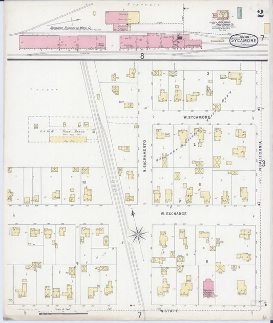 Sanborn Fire Insurance Map from Sycamore, De Kalb County, Illinois (1896), Sheet #0002 - Historic Sanborn Fire Insurance Map Print, vintage old map wall art, antique decor, genealogy gift, Illinois Illinois map