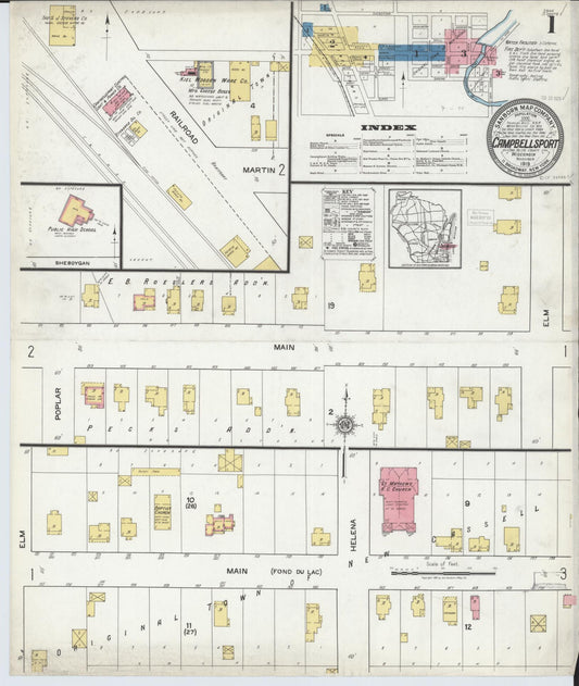Sanborn Fire Insurance Map from Campbellsport, Fond du Lac County, Wisconsin (1919), Sheet #0001 - Complete Map Set gallery image, historic Sanborn map, vintage wall art, Wisconsin Wisconsin