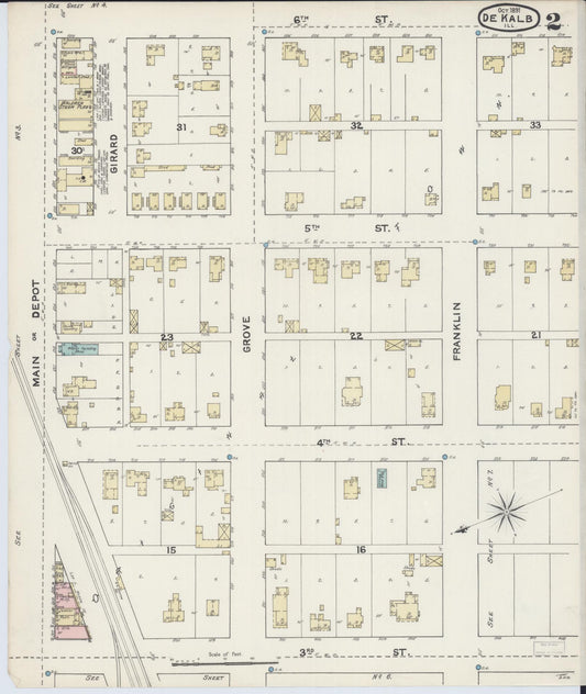 Sanborn Fire Insurance Map from De Kalb, De Kalb County, Illinois (1891), Sheet #0002 - Historic Sanborn Fire Insurance Map Print, vintage old map wall art, antique decor, genealogy gift, Illinois Illinois map