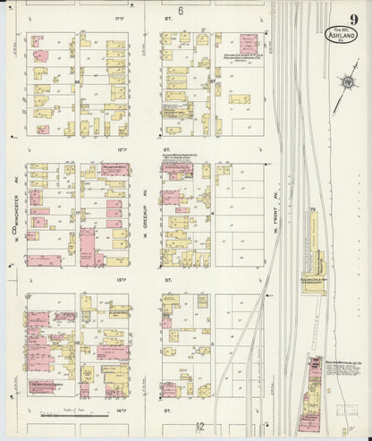 Sanborn Fire Insurance Map from Ashland, Boyd County, Kentucky (1912), Sheet #0009 - Complete Map Set gallery image, historic Sanborn map, vintage wall art, Kentucky Kentucky