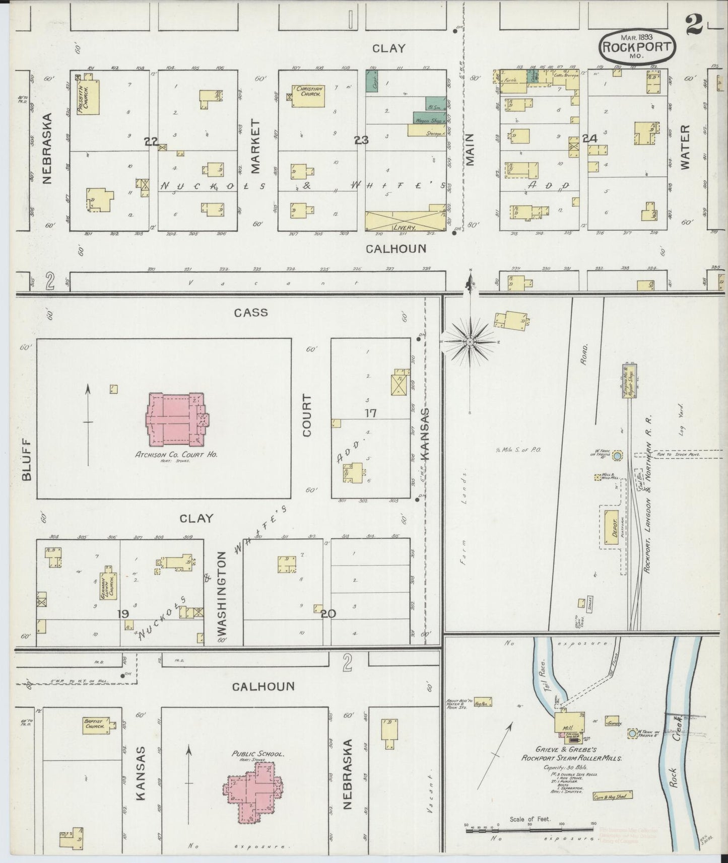 Sanborn Fire Insurance Map from Rockport, Atchison County, Missouri (1893), Sheet #0002 - Complete Map Set gallery image, historic Sanborn map, vintage wall art, Missouri Missouri