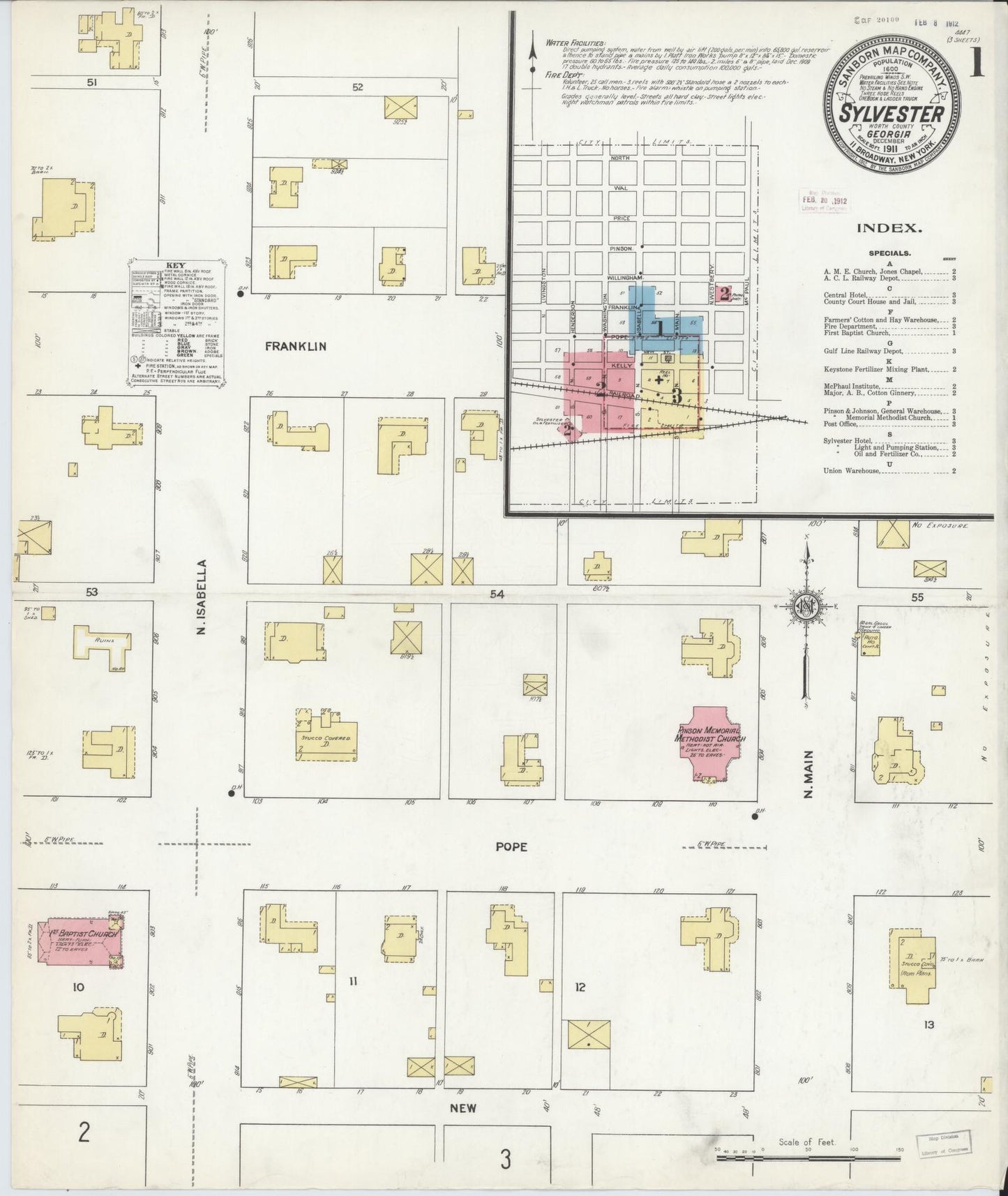Sanborn Fire Insurance Map from Sylvester, Worth County, Georgia (1911), Sheet #0001 - Complete Map Set gallery image, historic Sanborn map, vintage wall art, Georgia Georgia