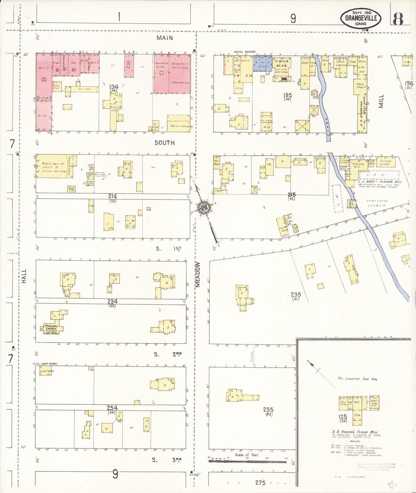 Sanborn Fire Insurance Map from Grangeville, Idaho County, Idaho (1910), Sheet #0008 - Complete Map Set gallery image, historic Sanborn map, vintage wall art, Grangeville Idaho