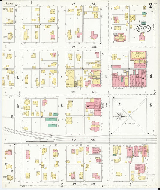 Sanborn Fire Insurance Map from Marion, Linn County, Iowa (1905), Sheet #0002 - Historic Sanborn Fire Insurance Map Print, vintage old map wall art
