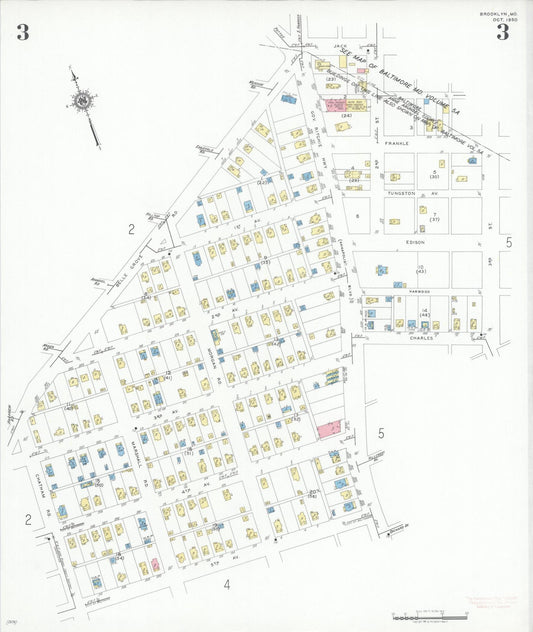 Sanborn Fire Insurance Map from Brooklyn, Anne Arundel County, Maryland (1950), Sheet #0003 - Historic Sanborn Fire Insurance Map Print, vintage old map wall art, antique decor, genealogy gift, Maryland Maryland map