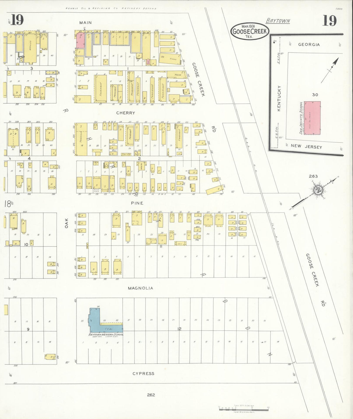 Sanborn Fire Insurance Map from Goose Creek, Harris County, Texas (1931), Sheet #0019 - Complete Map Set gallery image, historic Sanborn map, vintage wall art, Texas Texas