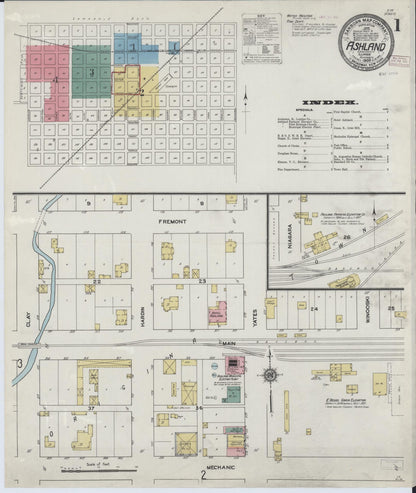 Sanborn Fire Insurance Map from Ashland, Cass County, Illinois (1909), Sheet #0001 - Historic Sanborn Fire Insurance Map Print, vintage old map wall art, antique decor, genealogy gift, Illinois Illinois map