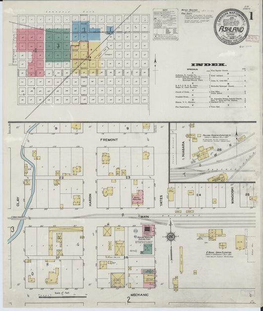 Sanborn Fire Insurance Map from Ashland, Cass County, Illinois (1909), Sheet #0001 - Historic Sanborn Fire Insurance Map Print, vintage old map wall art, antique decor, genealogy gift, Illinois Illinois map