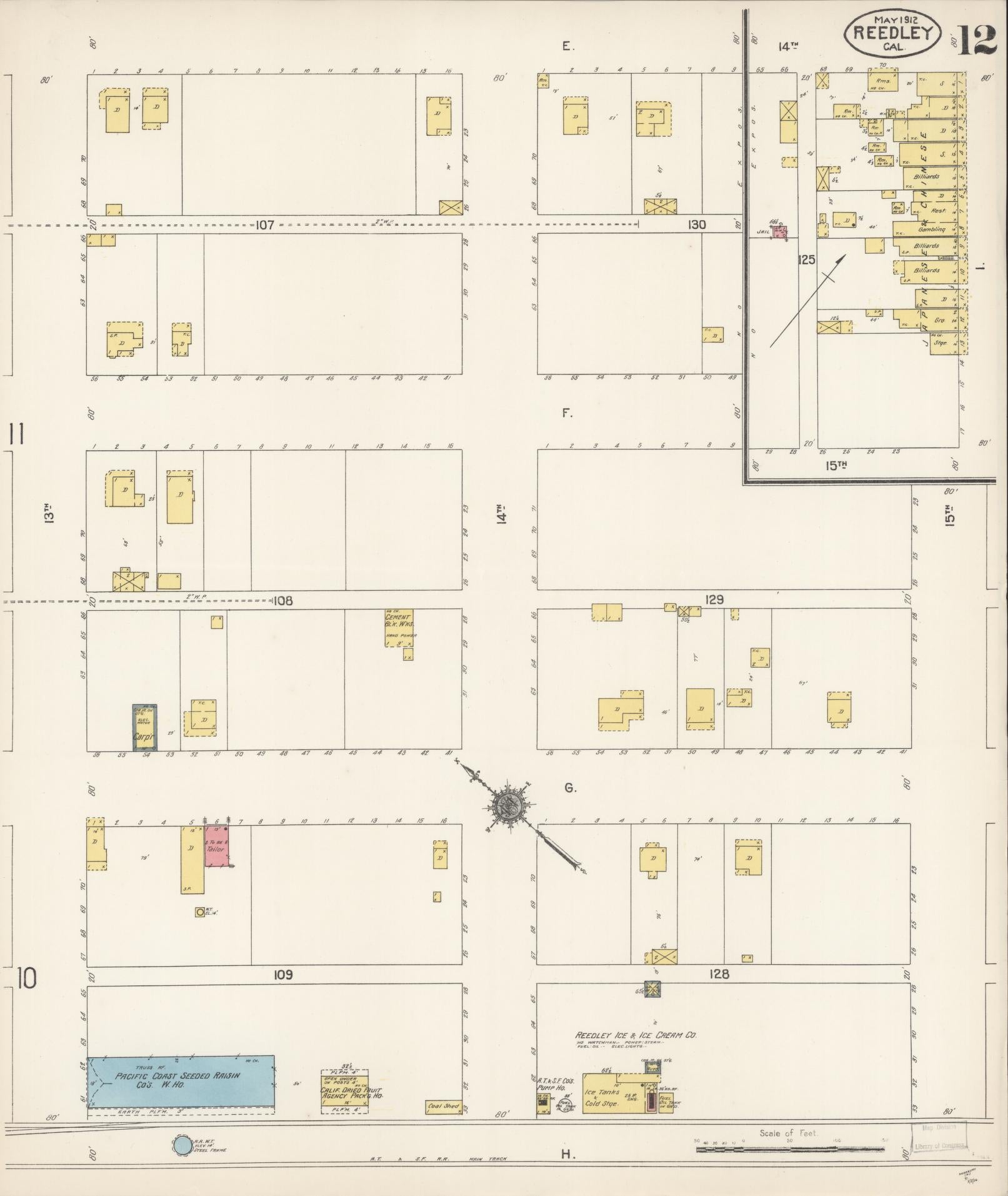 Sanborn Fire Insurance Map from Reedley, Fresno County, California (1912), Sheet #0012 - Complete Map Set gallery image, historic Sanborn map, vintage wall art, California California