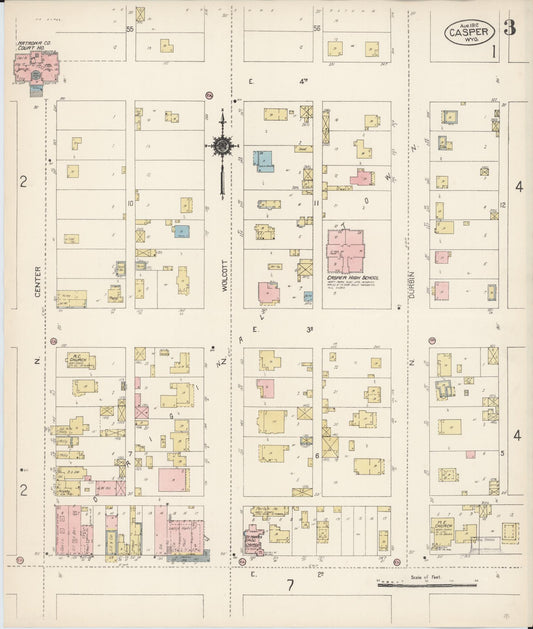 Sanborn Fire Insurance Map from Casper, Natrona County, Wyoming (1912), Sheet #0003 - Historic Sanborn Fire Insurance Map Print, vintage old map wall art, antique decor, genealogy gift, Wyoming Wyoming map