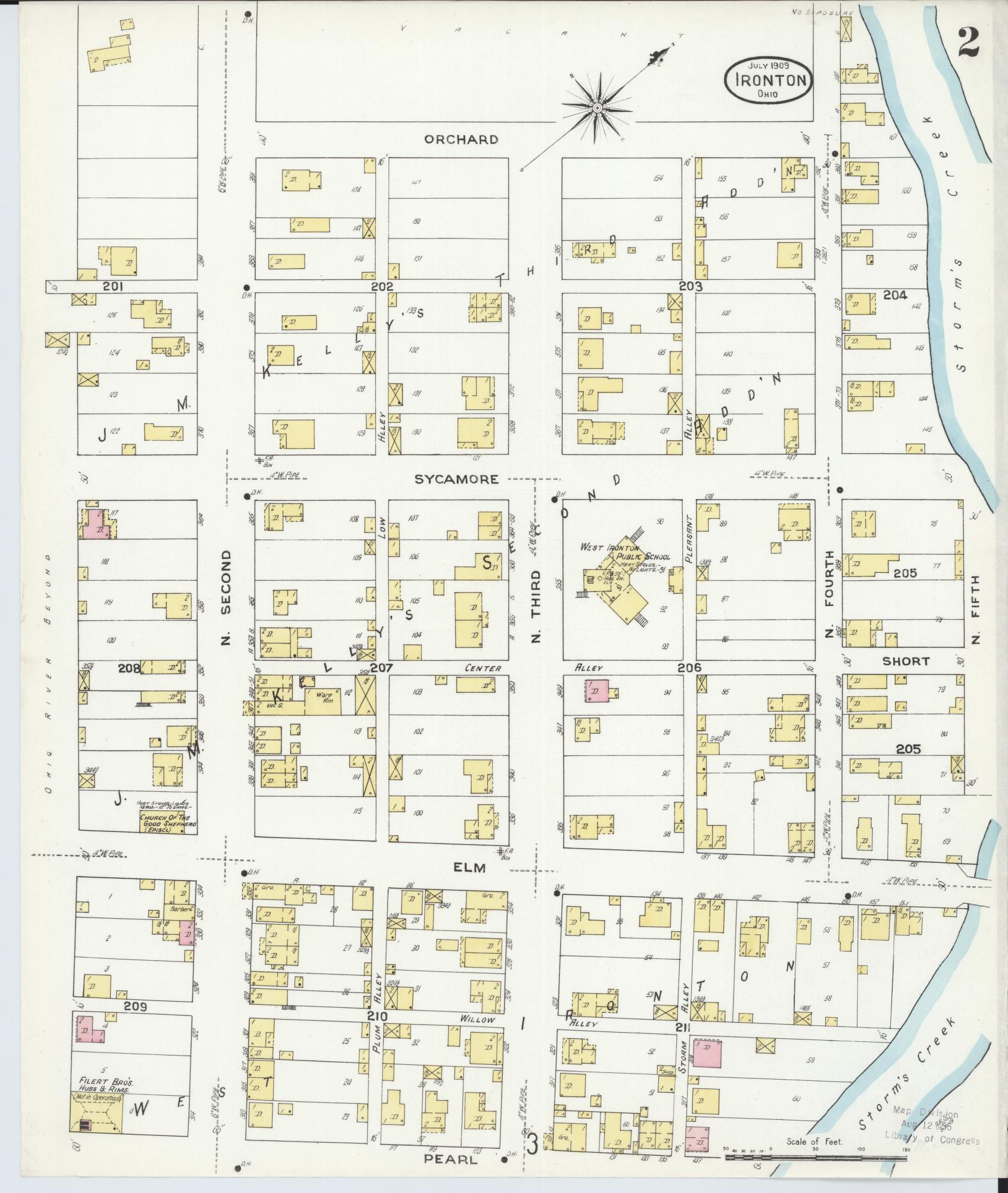 Sanborn Fire Insurance Map from Ironton, Lawrence County, Ohio (1909), Sheet #0002 - Complete Map Set gallery image, historic Sanborn map, vintage wall art, Ohio Ohio