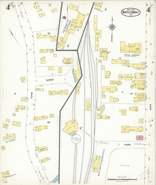 Sanborn Fire Insurance Map from North Conway, Carroll County, New Hampshire (1923), Sheet #0004 - Historic Sanborn Fire Insurance Map Print, vintage old map wall art, antique decor, genealogy gift, New Hampshire New Hampshire map