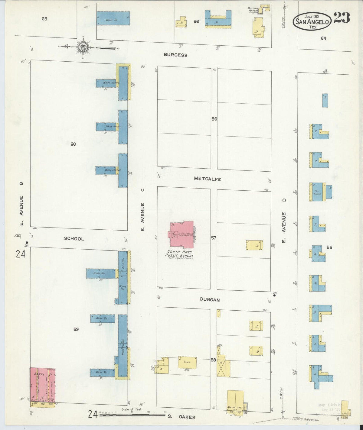 Sanborn Fire Insurance Map from San Angelo, Tom Green County, Texas (1913), Sheet #0023 - Complete Map Set gallery image, historic Sanborn map, vintage wall art, Texas Texas