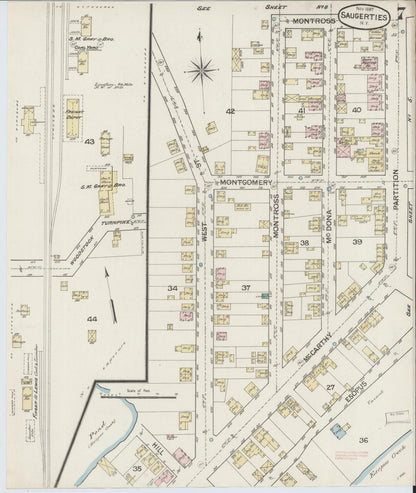 Sanborn Fire Insurance Map from Saugerties, Ulster County, New York (1887), Sheet #0007 - Historic Sanborn Fire Insurance Map Print, vintage old map wall art, antique decor, genealogy gift, New York New York map