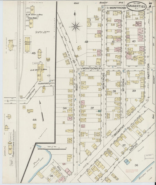 Sanborn Fire Insurance Map from Saugerties, Ulster County, New York (1887), Sheet #0007 - Historic Sanborn Fire Insurance Map Print, vintage old map wall art, antique decor, genealogy gift, New York New York map