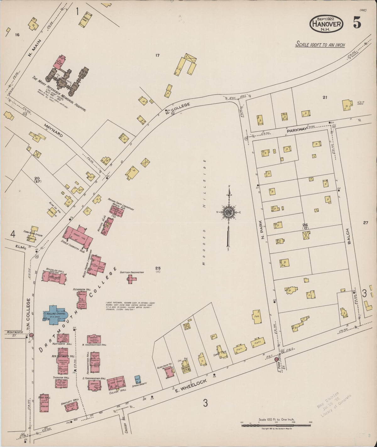 Sanborn Fire Insurance Map from Hanover, Grafton County, New Hampshire (1922), Sheet #0005 - Complete Map Set gallery image, historic Sanborn map, vintage wall art, New Hampshire New Hampshire
