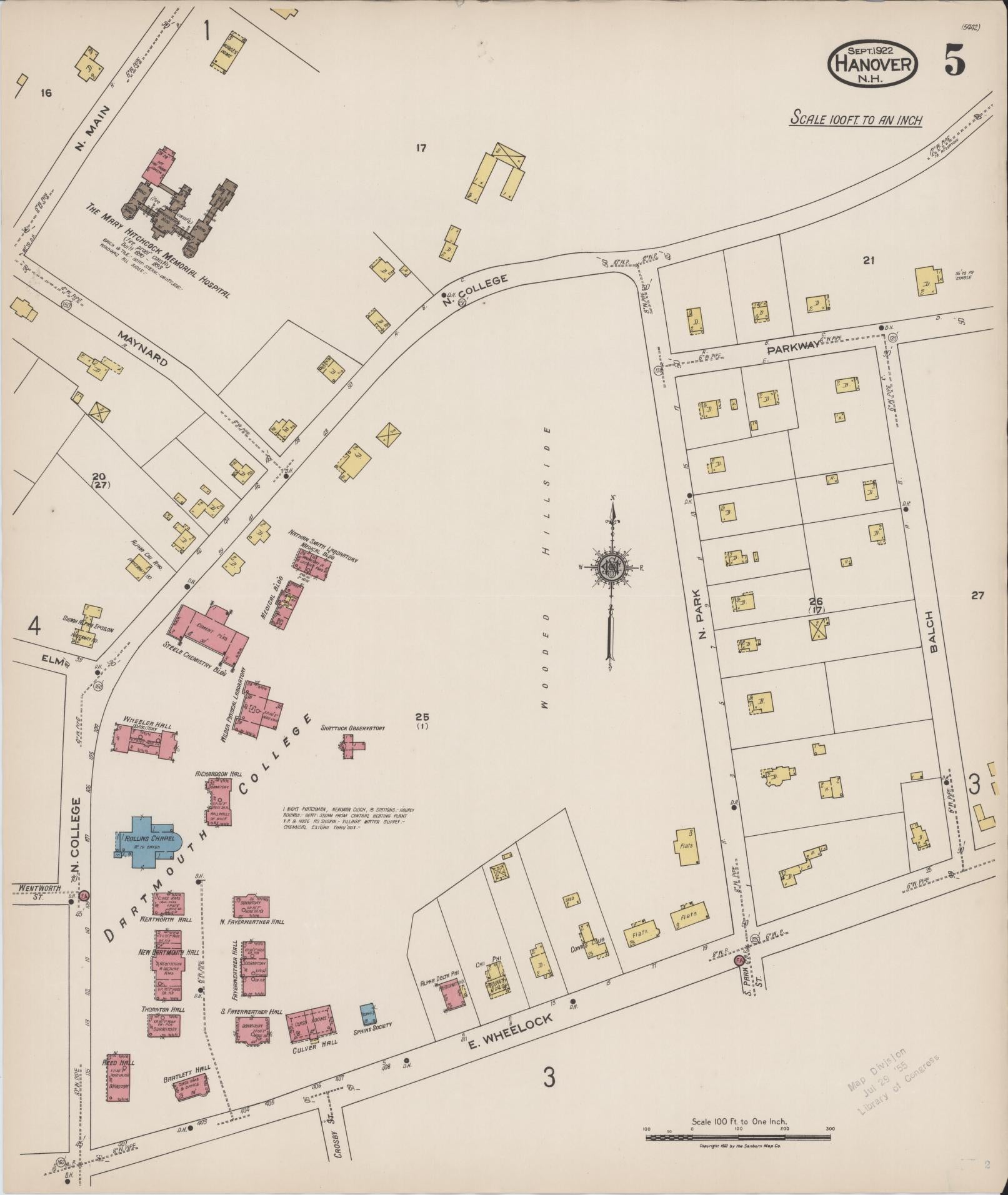 Sanborn Fire Insurance Map from Hanover, Grafton County, New Hampshire (1922), Sheet #0005 - Complete Map Set gallery image, historic Sanborn map, vintage wall art, New Hampshire New Hampshire