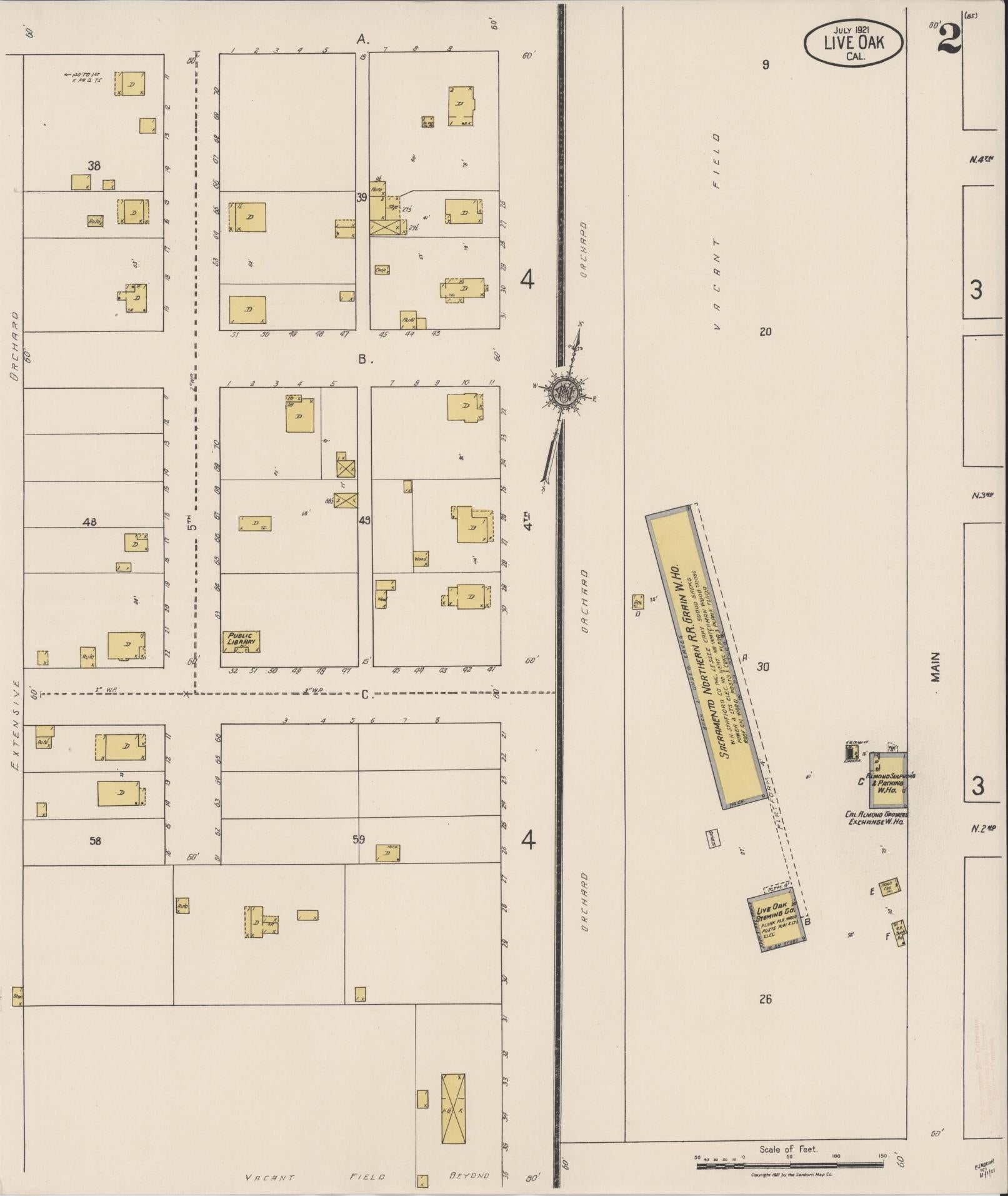 Sanborn Fire Insurance Map from Live Oak, Sutter County, California (1921), Sheet #0002 - Complete Map Set gallery image, historic Sanborn map, vintage wall art, California California