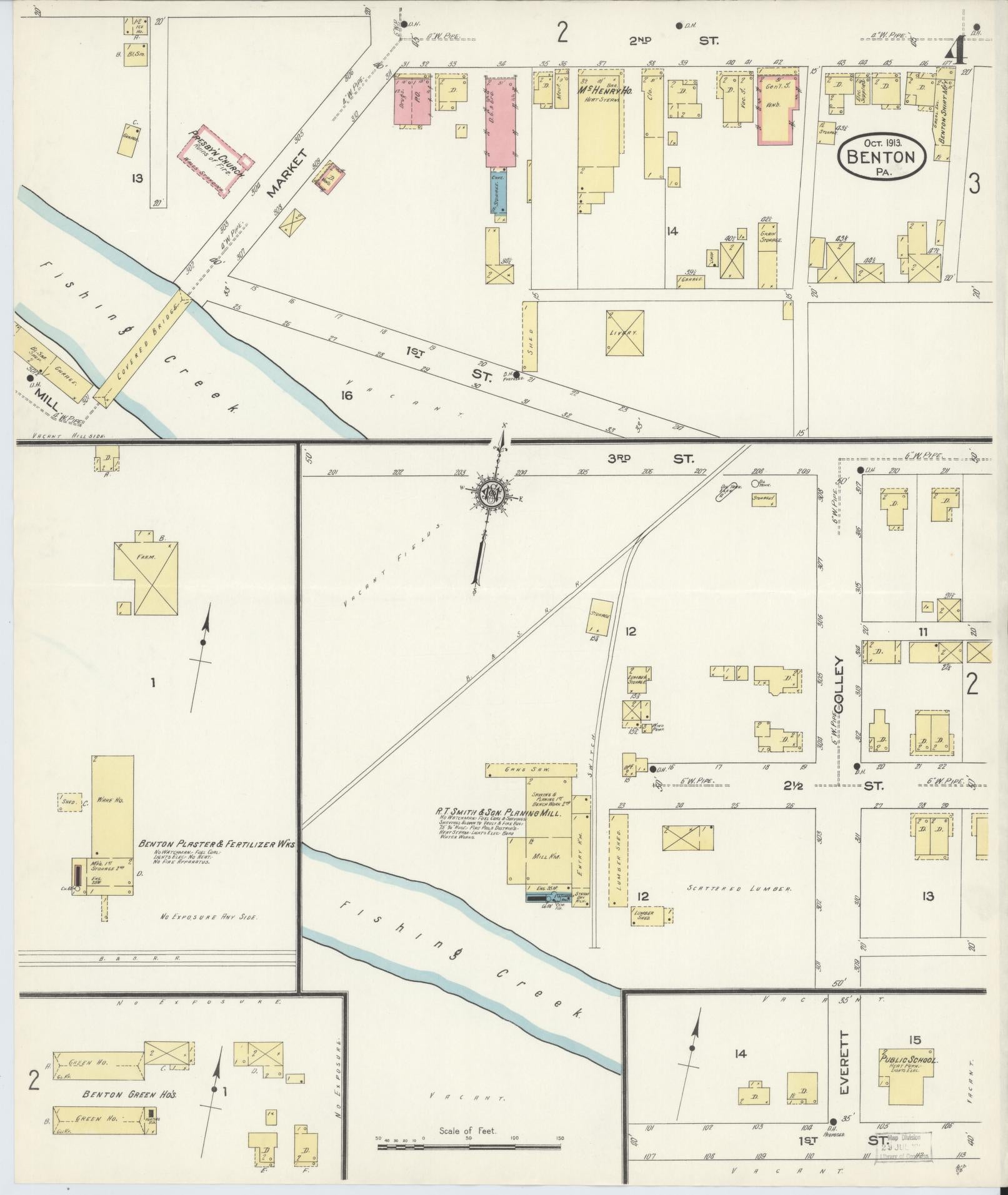 Sanborn Fire Insurance Map from Benton, Columbia County, Pennsylvania (1913), Sheet #0004 - Historic Sanborn Fire Insurance Map Print, vintage old map wall art, antique decor, genealogy gift, Pennsylvania Pennsylvania map