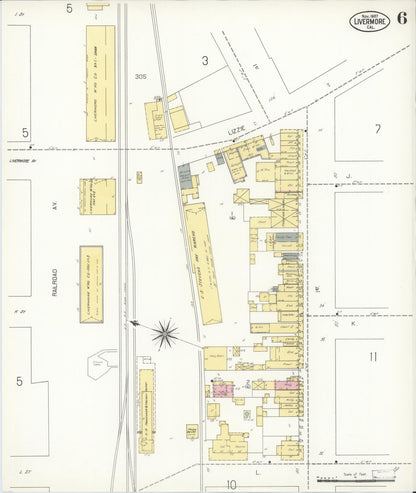 Sanborn Fire Insurance Map from Livermore, Alameda County, California (1907), Sheet #0006 - Historic Sanborn Fire Insurance Map Print, vintage old map wall art, antique decor, genealogy gift, California California map