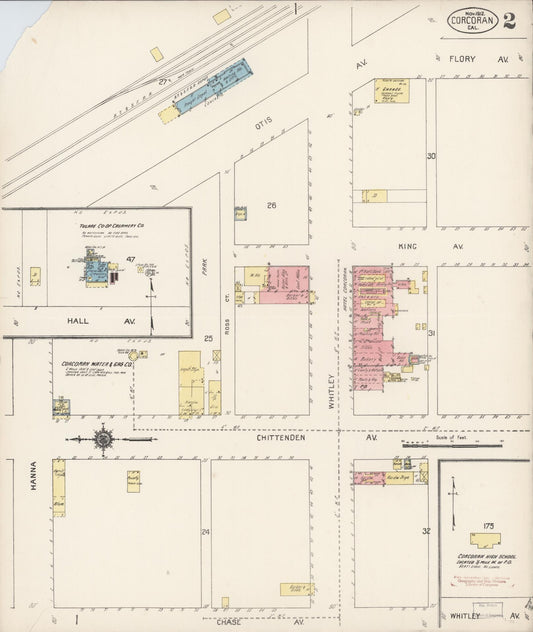 Sanborn Fire Insurance Map from Corcoran, Kings County, California (1912), Sheet #0002 - Historic Sanborn Fire Insurance Map Print, vintage old map wall art, antique decor, genealogy gift, California California map