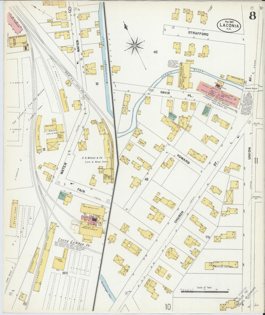 Sanborn Fire Insurance Map from Laconia, Belknap County, New Hampshire (1902), Sheet #0008 - Historic Sanborn Fire Insurance Map Print, vintage old map wall art, antique decor, genealogy gift, New Hampshire New Hampshire map