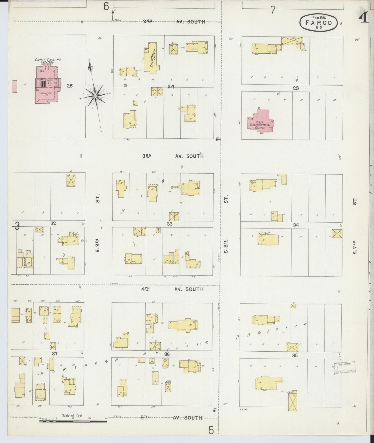 Sanborn Fire Insurance Map from Fargo, Cass County, North Dakota (1896), Sheet #0004 - Complete Map Set gallery image, historic Sanborn map, vintage wall art, North Dakota North Dakota
