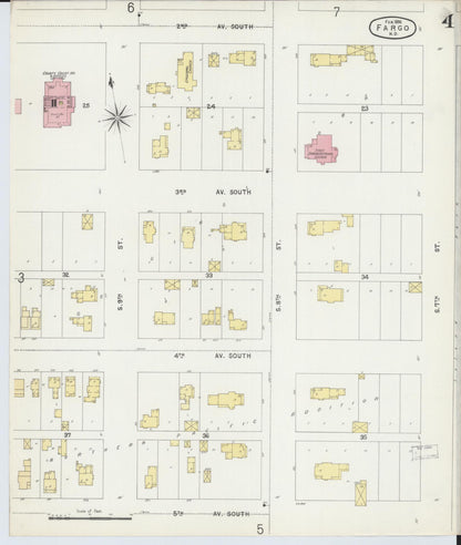 Sanborn Fire Insurance Map from Fargo, Cass County, North Dakota (1896), Sheet #0004 - Complete Map Set gallery image, historic Sanborn map, vintage wall art, North Dakota North Dakota