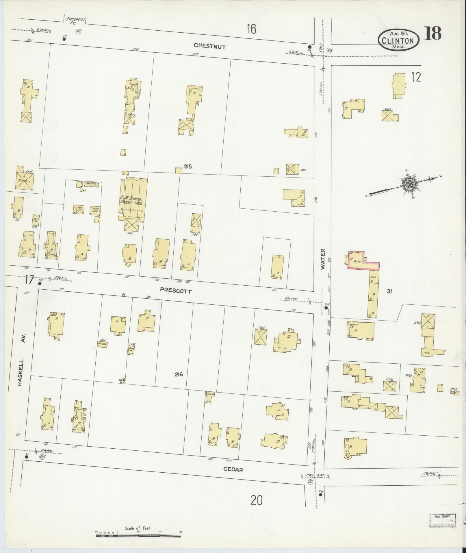 Sanborn Fire Insurance Map from Clinton, Worcester County, Massachusetts (1911), Sheet #0018 - Historic Sanborn Fire Insurance Map Print, vintage old map wall art, antique decor, genealogy gift, Massachusetts Massachusetts map