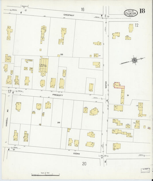 Sanborn Fire Insurance Map from Clinton, Worcester County, Massachusetts (1911), Sheet #0018 - Historic Sanborn Fire Insurance Map Print, vintage old map wall art, antique decor, genealogy gift, Massachusetts Massachusetts map