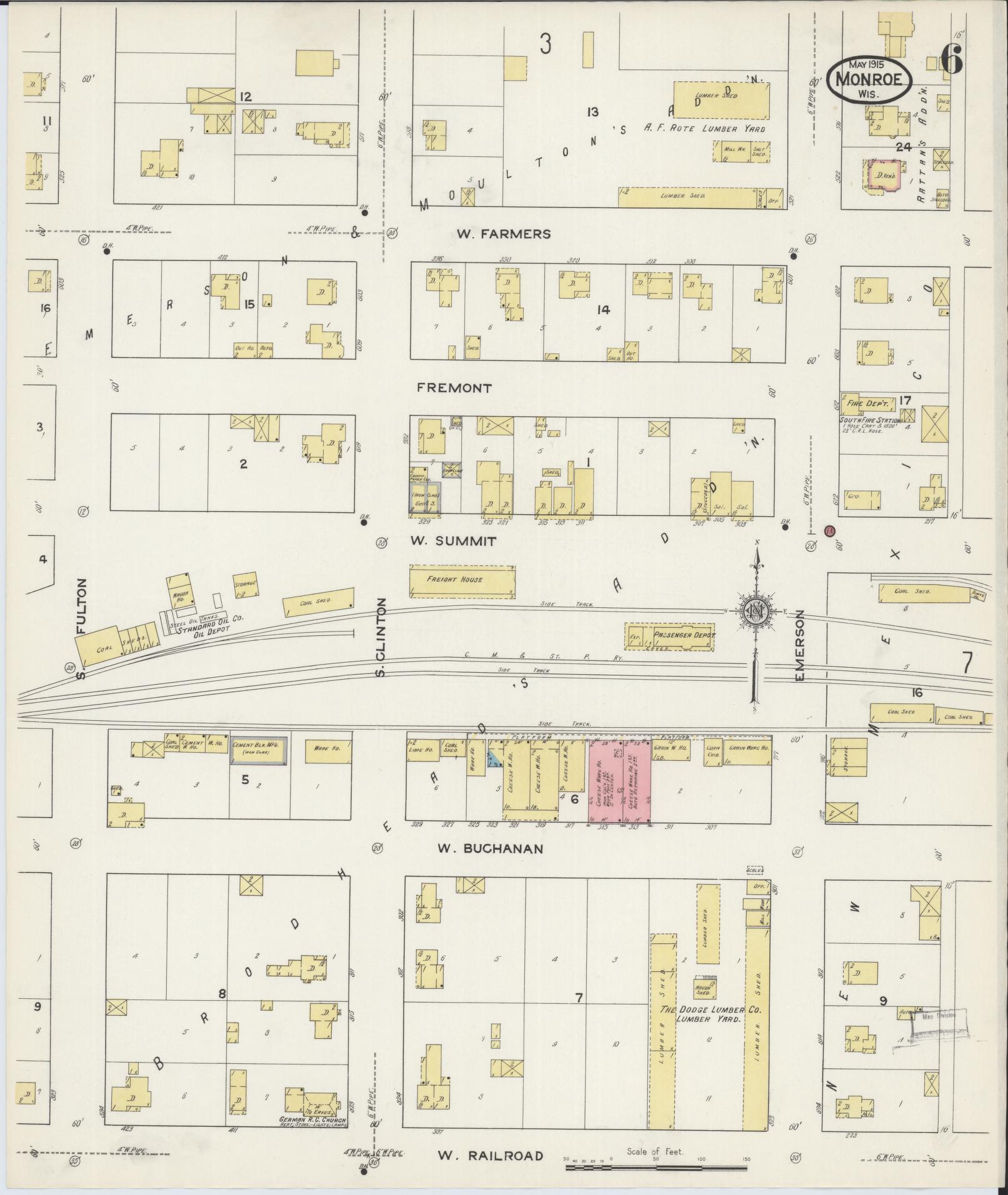 Sanborn Fire Insurance Map from Monroe, Green County, Wisconsin (1915), Sheet #0006 - Complete Map Set gallery image, historic Sanborn map, vintage wall art, Wisconsin Wisconsin
